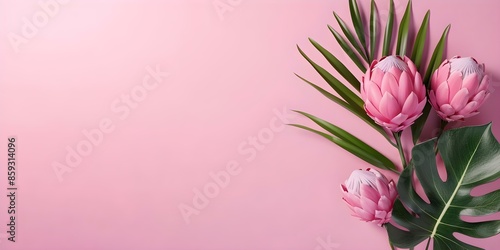 Stylish Design Projects Handdrawn 3D Protea Flowers and Tropical Leaves. Concept Design Projects, Handdrawn, 3D, Protea Flowers, Tropical Leaves