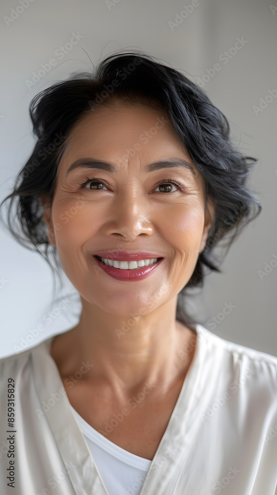 Closeup Portrait of pretty smiling mature asian woman isolated on white background Closeup Portrait of pretty smiling mature asian woman isolated on white background