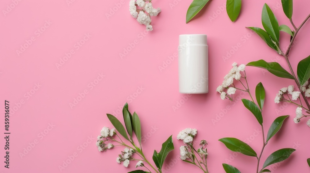 Eco friendly mineral deodorant on a pink backdrop with empty space for text Eco friendly mineral deodorant on a pink backdrop with empty space for text