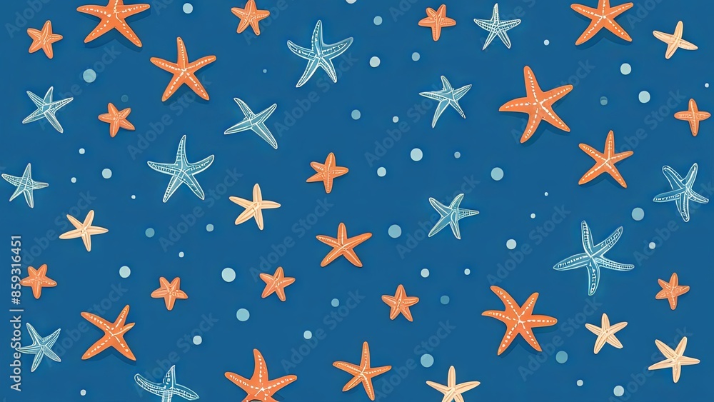 Simple frame of star fish on blue background, Ai generated Simple frame of star fish on blue background, Ai generated