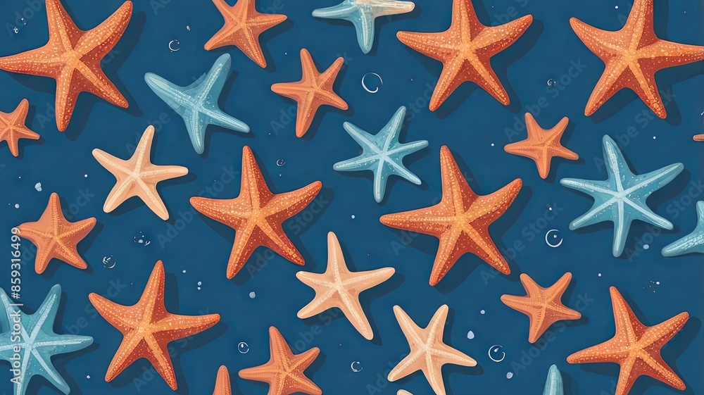 Simple frame of star fish on blue background, Ai generated Simple frame of star fish on blue background, Ai generated