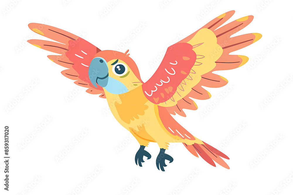 Obraz premium Cute red parrot,jungle birds.Wild animals of Africa.Simple cartoon flat illustration on transparent background PNG