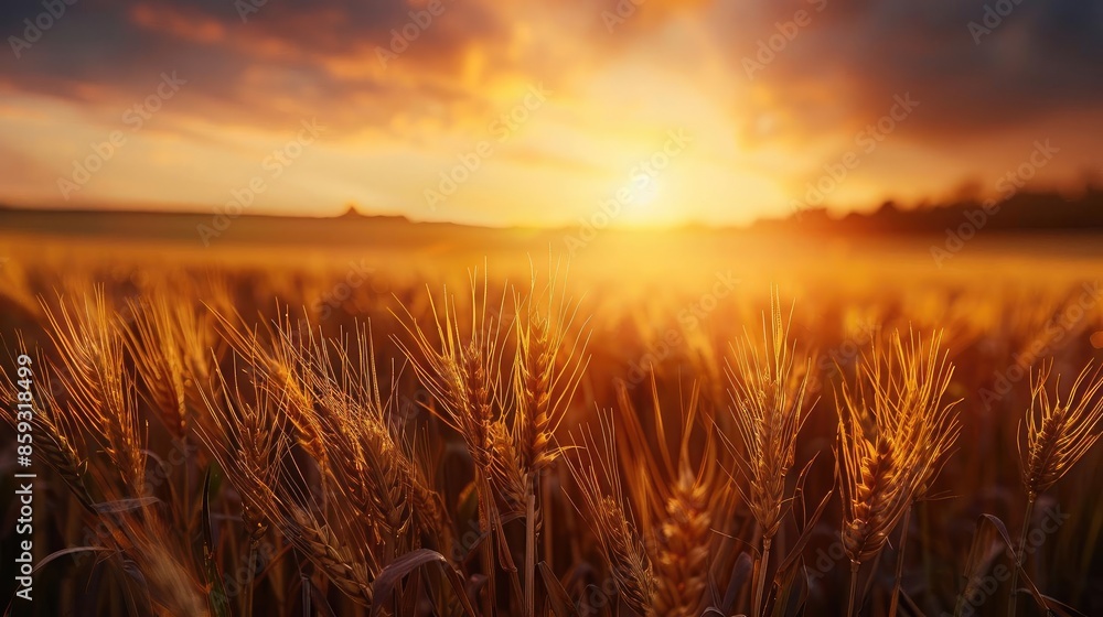 Golden wheat field glowing under a beautiful sunset, capturing the serene beauty and tranquility of a rural landscape in the evening. Golden wheat field glowing under a beautiful sunset, capturing the serene beauty and tranquility of a rural landscape in the evening.