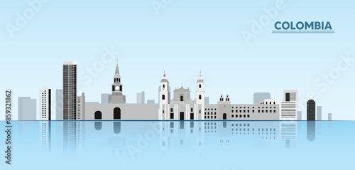 Colombia landmarks cityscape for travel poster vector illustration