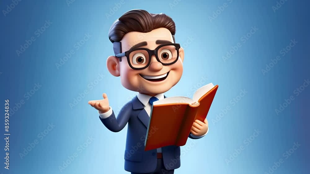 Happy teacher character in glasses, holding a book and a pointer
Happy teacher character in glasses, holding a book and a pointer