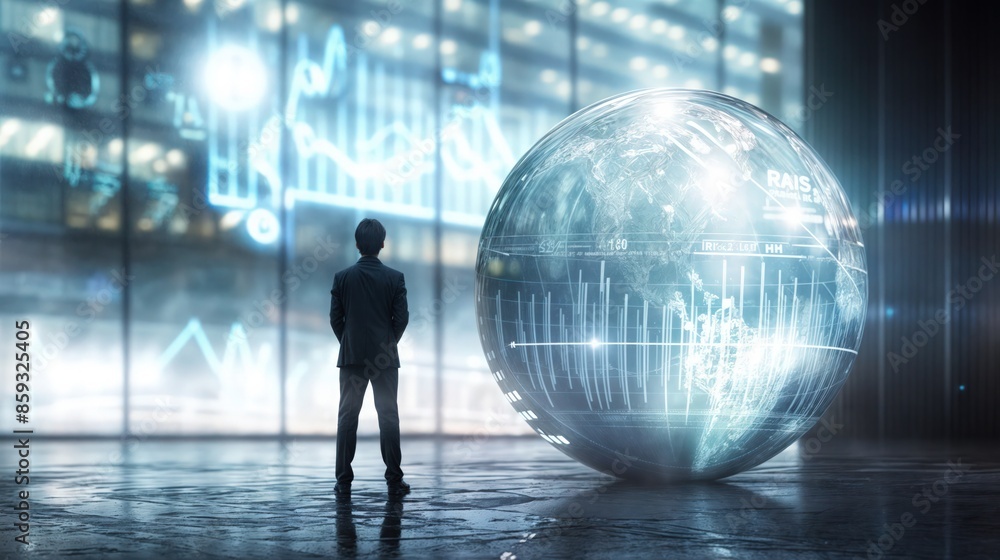 A businessman contemplates the future of the world