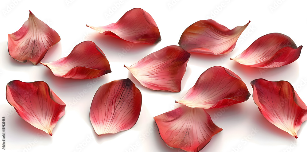 Collection of soft red flower petals isolated on a white background Collection of soft red flower petals isolated on a white background