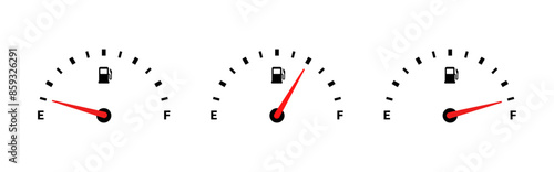 Gas and fuel gauge meter full and empty icon set vector illustration.