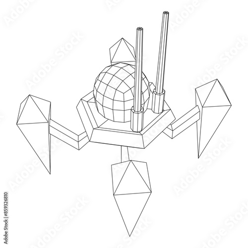 Spider robot with radar antenna. Nanobot, nanotechnology medical concept. Wireframe low poly mesh vector illustration