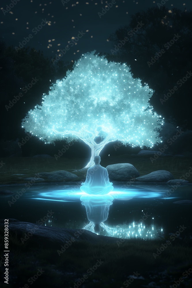 Obraz premium Glowing Tree in Mystical Night