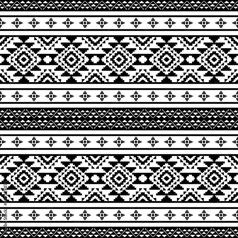 Ancient echoes Aztec geometric seamless patterns southwest Navajo Native American tribal ethnic black and white for textile printing Ancient echoes Aztec geometric seamless patterns southwest Navajo Native American tribal ethnic black and white for textile printing