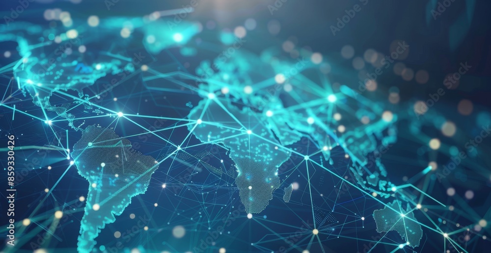Obraz premium Global network concept, with visualization lines representing connections, glowing, earth
