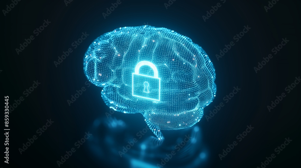 Digital Brain with Lock Icon Digital Brain with Lock Icon