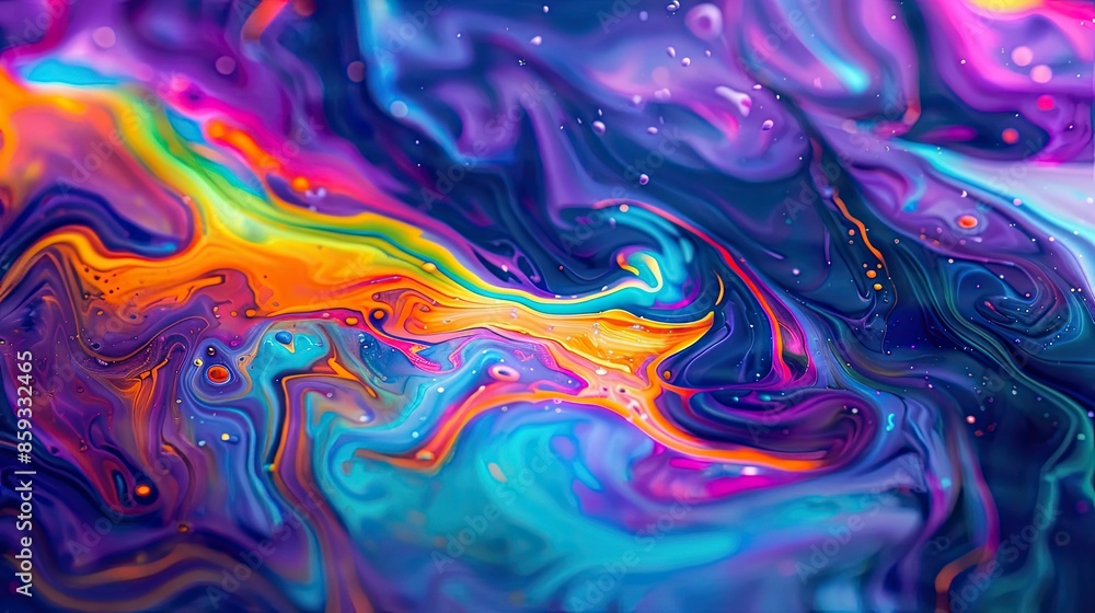 Neon-colored liquid mixing, creating a mesmerizing psychedelic effect Neon-colored liquid mixing, creating a mesmerizing psychedelic effect