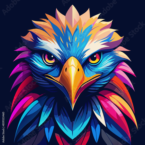 green, blue, black, magenta, orange, yellow eagle face on black background