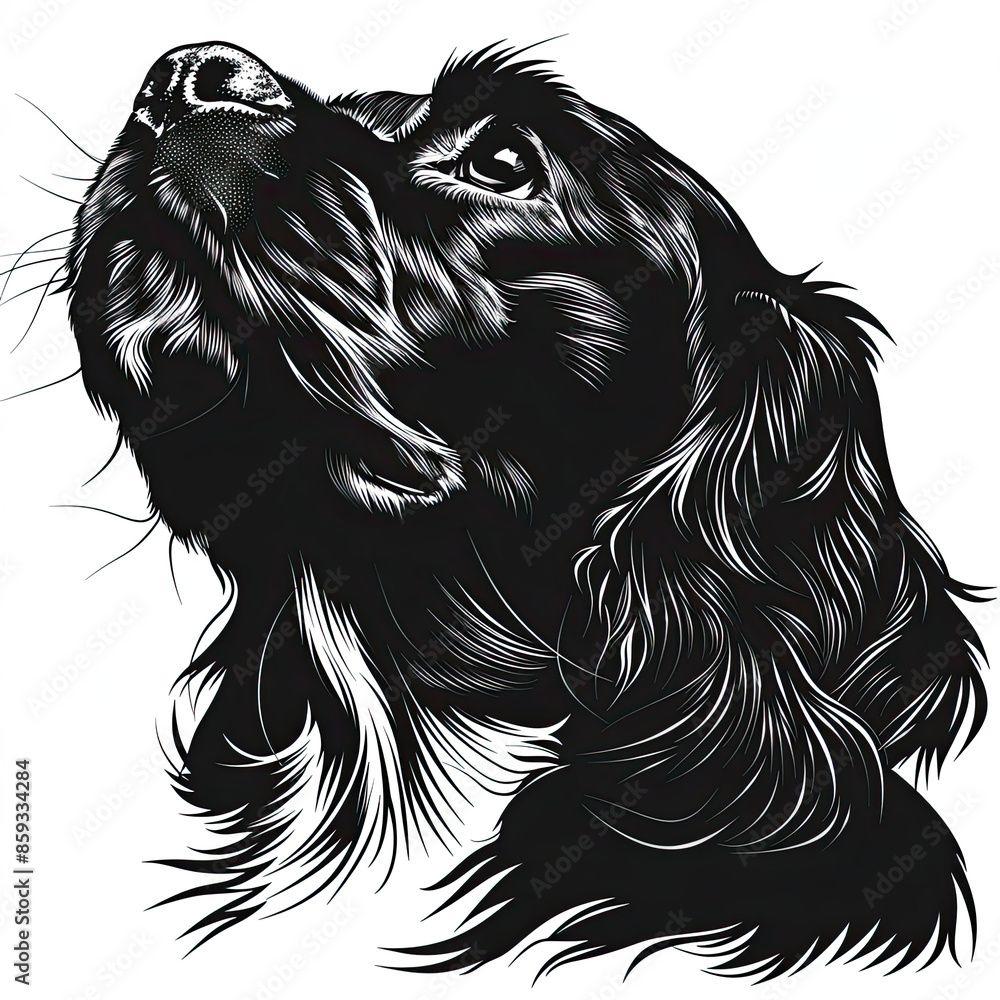 A black and white drawing of a Cavalier King Charles Spaniel dog A black and white drawing of a Cavalier King Charles Spaniel dog