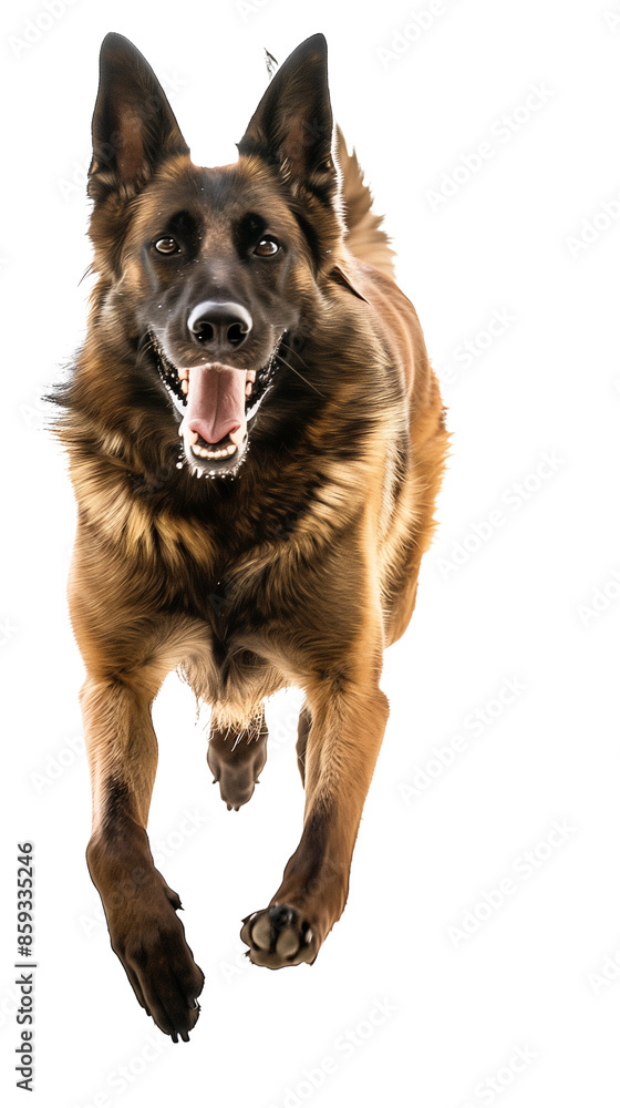 Full body shot of Belgian Shepherd dog, running happily, smiling. Full body shot of Belgian Shepherd dog, running happily, smiling.