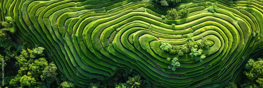 Aerial View of Lush Green Rice Terraces Aerial View of Lush Green Rice Terraces