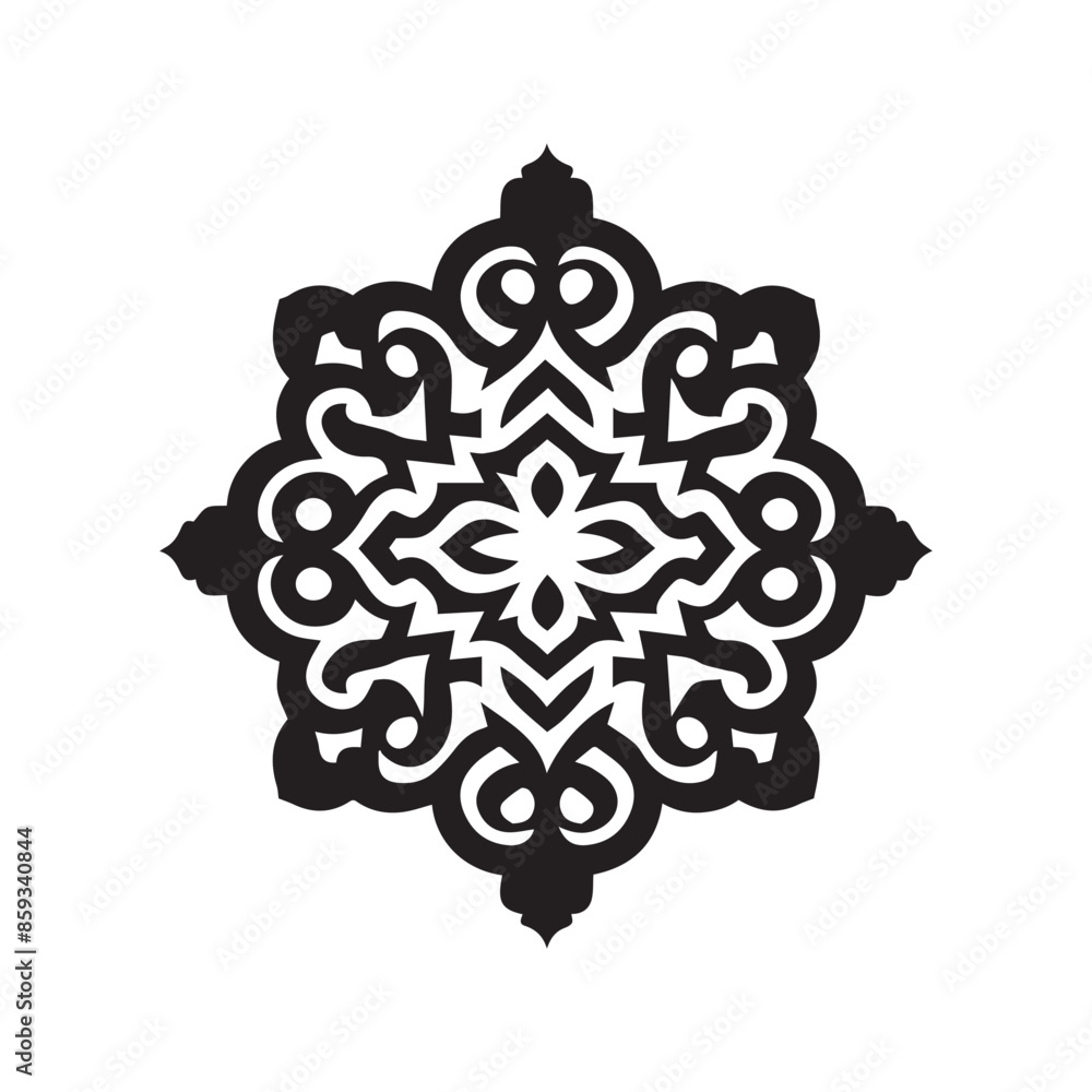 Silhouette of Islamic Ornament Icon Isolated in White Silhouette of Islamic Ornament Icon Isolated in White