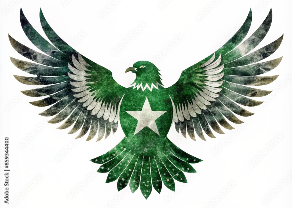 Obraz premium Patriotic Eagle with Wings Spread: Pakistani Flag Filled Silhouette