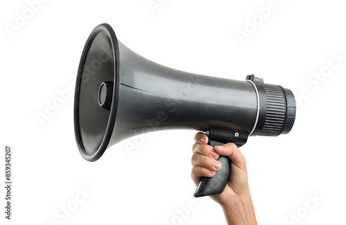 Hand holding black megaphone, cut out