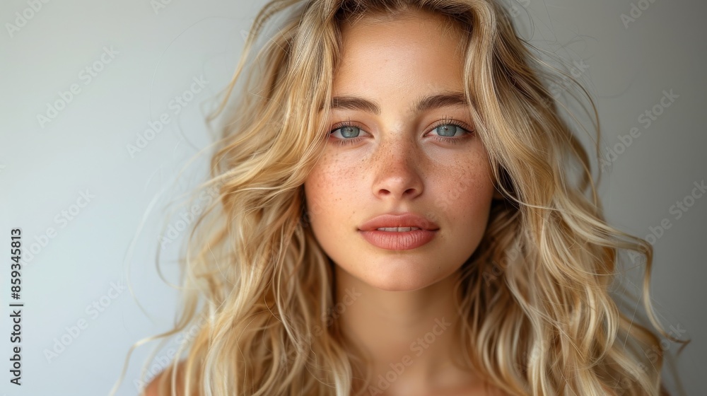 A blonde woman with striking blue eyes and freckles poses calmly in soft lighting, exuding natural elegance and beauty, while her serene expression conveys a sense of quiet confidence. A blonde woman with striking blue eyes and freckles poses calmly in soft lighting, exuding natural elegance and beauty, while her serene expression conveys a sense of quiet confidence.