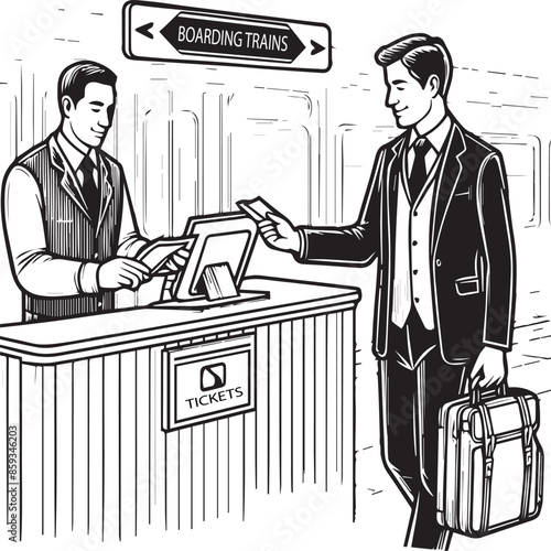a man buying a transportation ticket