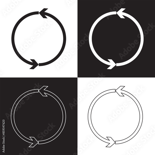 Two semicircular arrows. Following each other in a circle. Vector symbol. isolated on white and black background. EPS 10