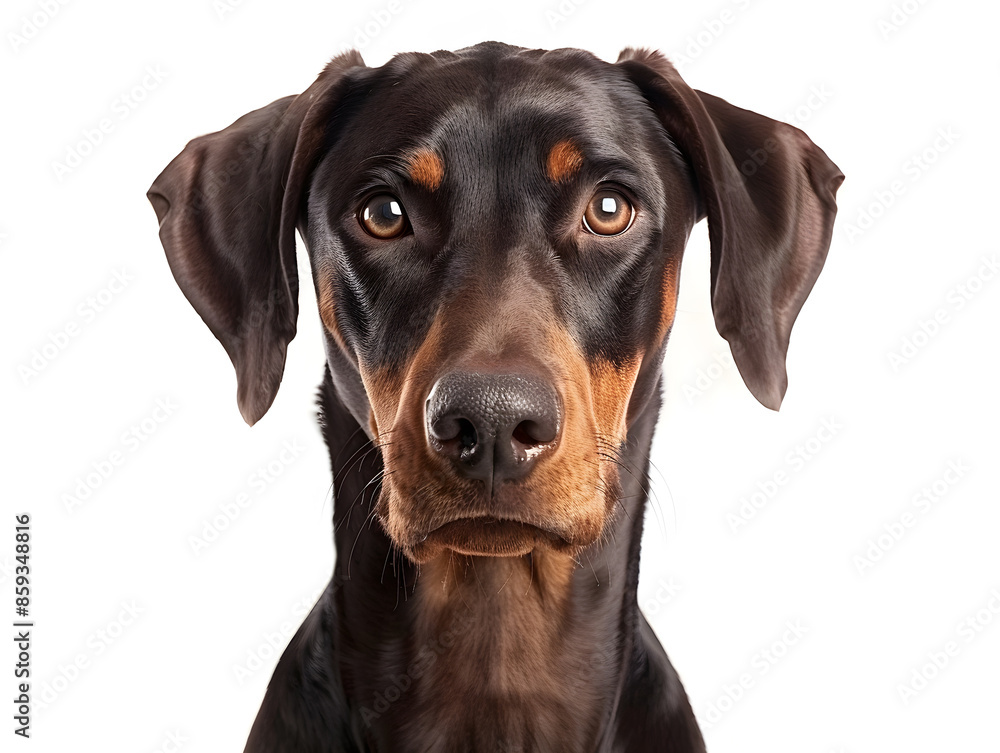 Closeup portrait of Dog doberman sitting in front of camera isolated on background Closeup portrait of Dog doberman sitting in front of camera isolated on background