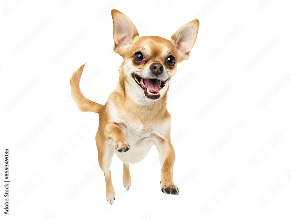 Full body shot of Chihuahua dog, running happily, smiling. Full body shot of Chihuahua dog, running happily, smiling.