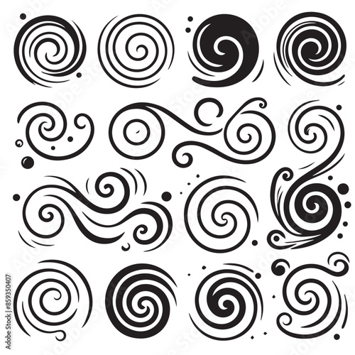 Hand-Drawn Swirls on Clean White Background, Variety of Shapes and Sizes