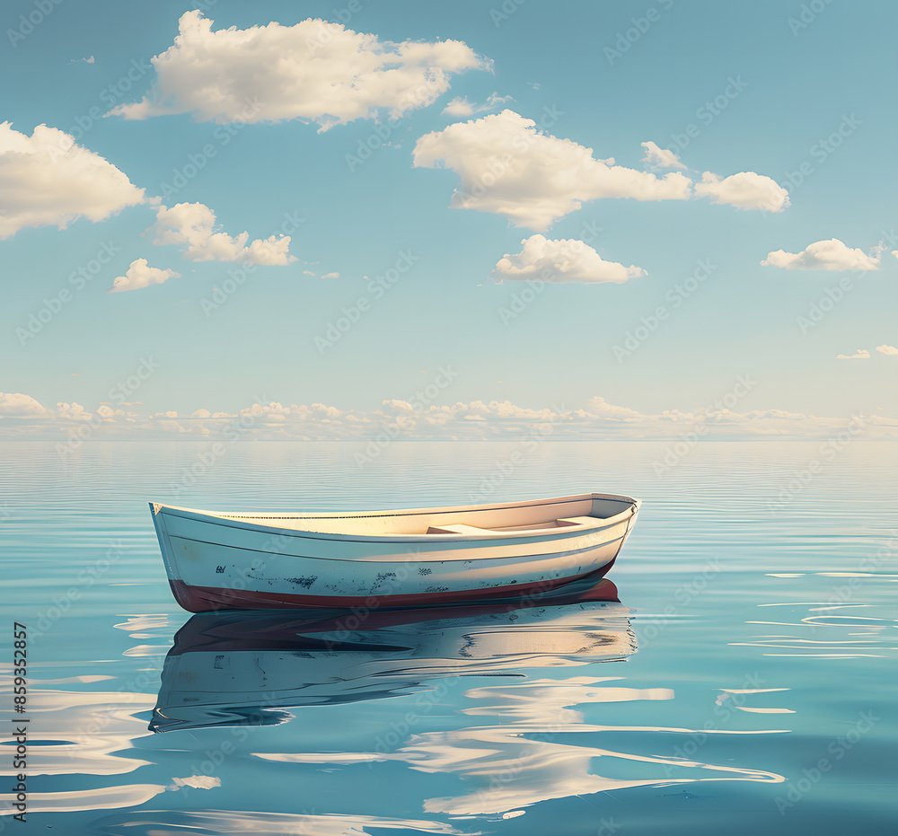Full frame of a wooden boat with no people on it, with the tranquility of the sea in the background of the beautiful sky. Full frame of a wooden boat with no people on it, with the tranquility of the sea in the background of the beautiful sky.