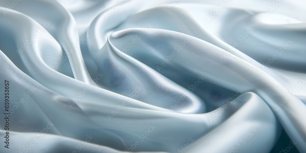 Fototapeta premium Luxurious Silk Texture Smooth Pale Blue Satin Fabric with Elegant Blur Pattern. Concept Elegant Photoshoot, Silk Textures, Smooth Satin Fabric, Pale Blue, Elegant Patterns