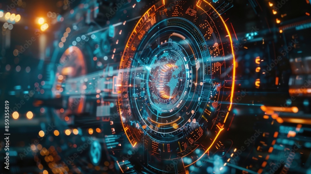 Fototapeta premium Cinematic holographic interface with amazing details and realism, ultra-sharp, sharper, intricate details