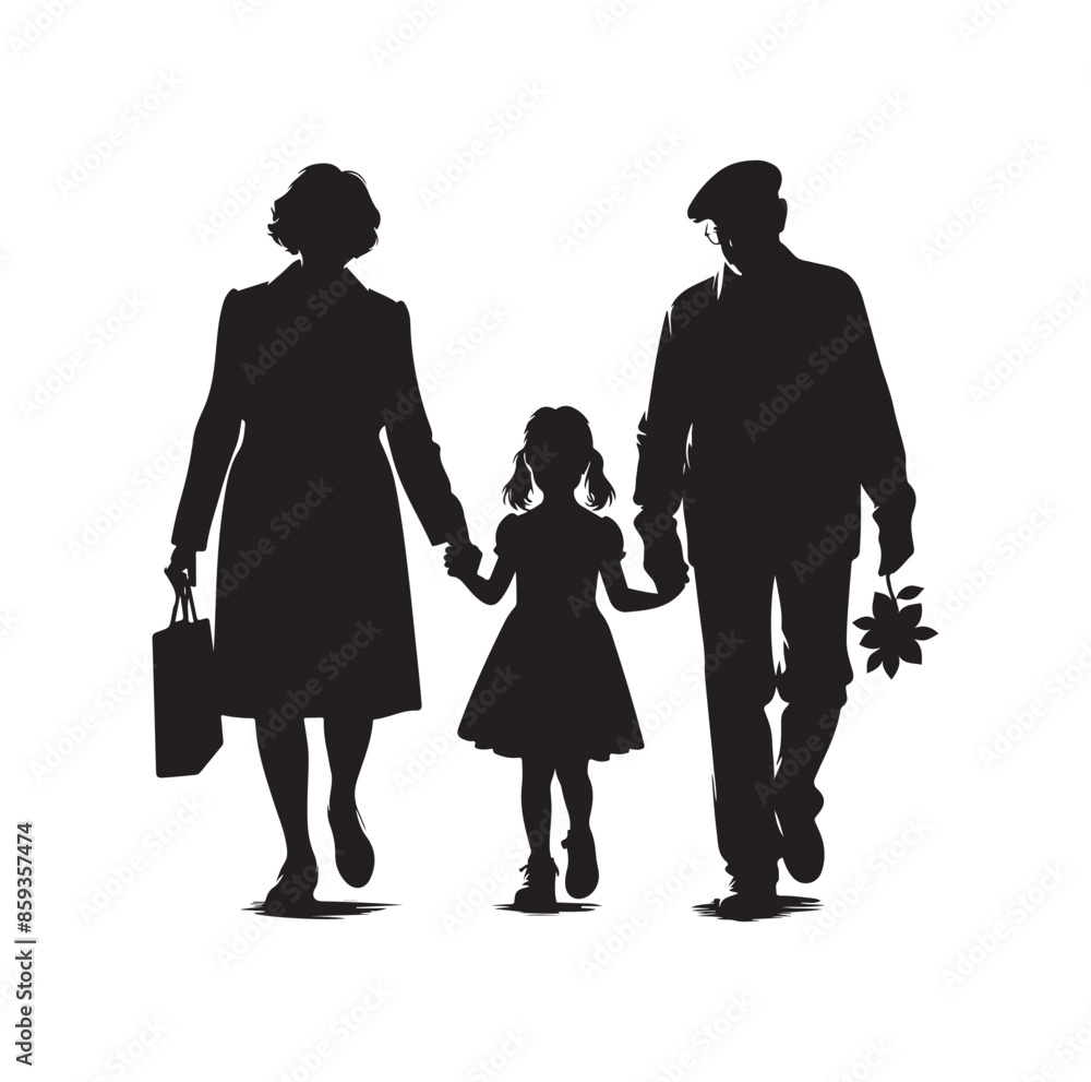 grandparents walking with granddaughter vector silhouette Illustration grandparents walking with granddaughter vector silhouette Illustration