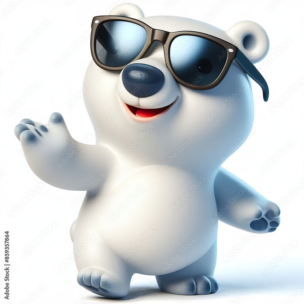 3D cartoon of a Happy polar bear wearing sunglasses 3D cartoon of a Happy polar bear wearing sunglasses