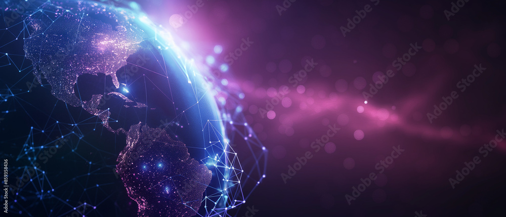 blue planet in space earth, technology and global network concept, digital data transfer abstract blue planet in space earth, technology and global network concept, digital data transfer abstract