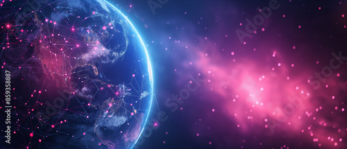 Earth, technology and global network concept, digital data transfer on a blue gradient color background © FH Multimedia
