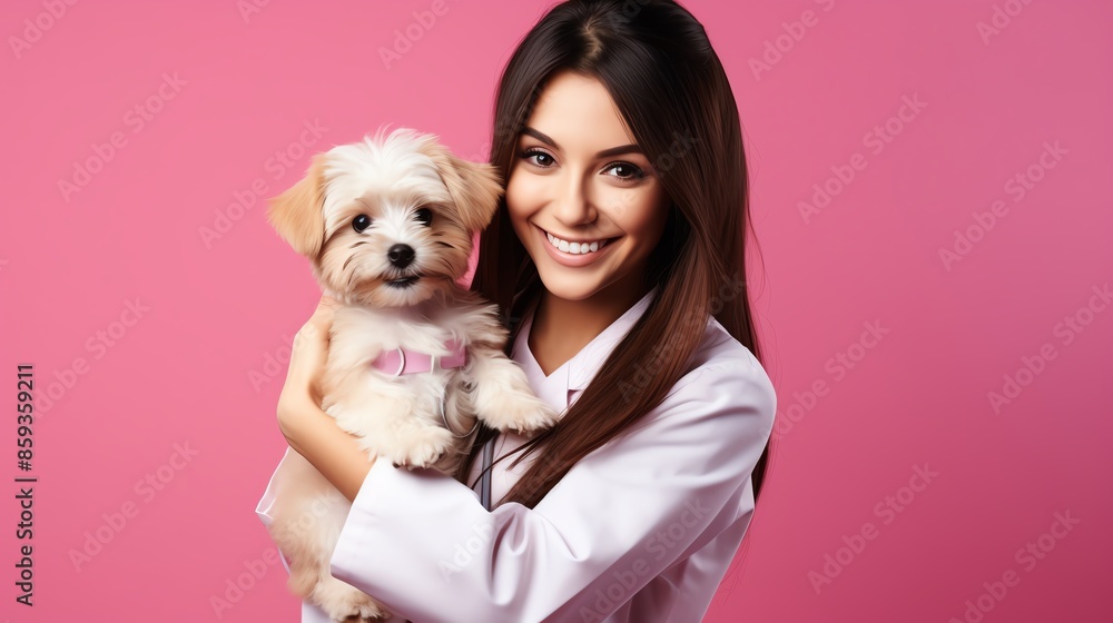 Cheerful girl dressed as a veterinarian Cheerful girl dressed as a veterinarian