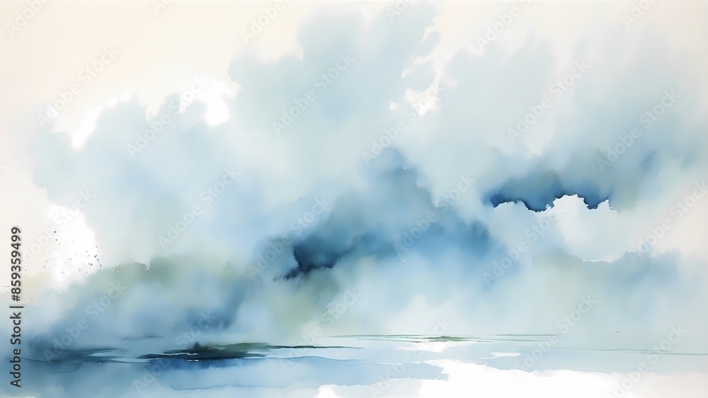 Obraz premium Watercolor Painting of a Blue Sky Over a Calm Body of Water