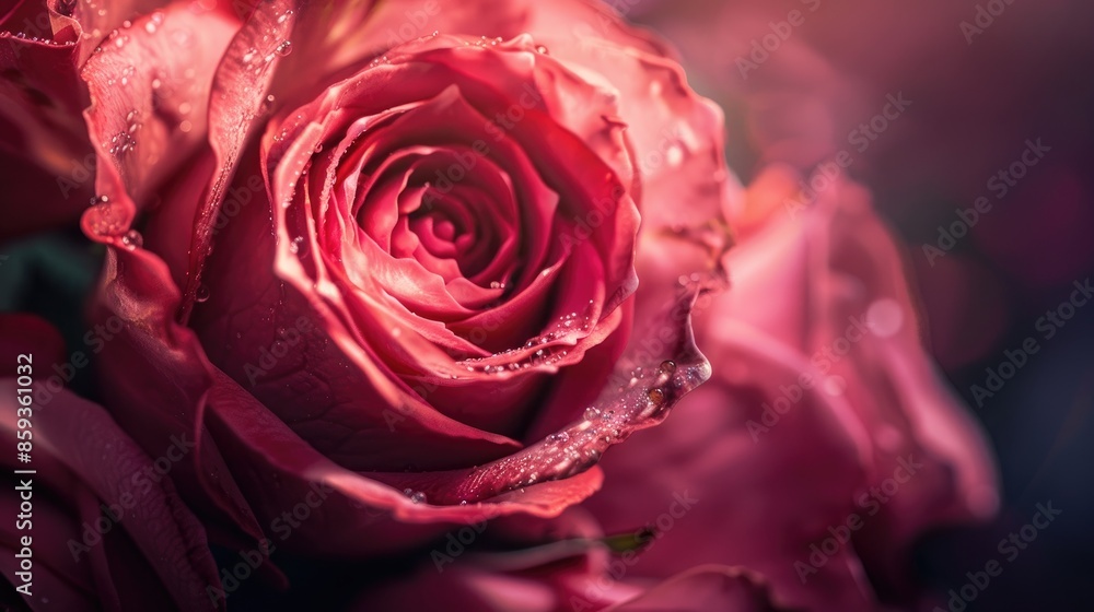 Fototapeta premium Detailed close up view of pink rose symbolizing love vibrant in color with selective focus vertical orientation