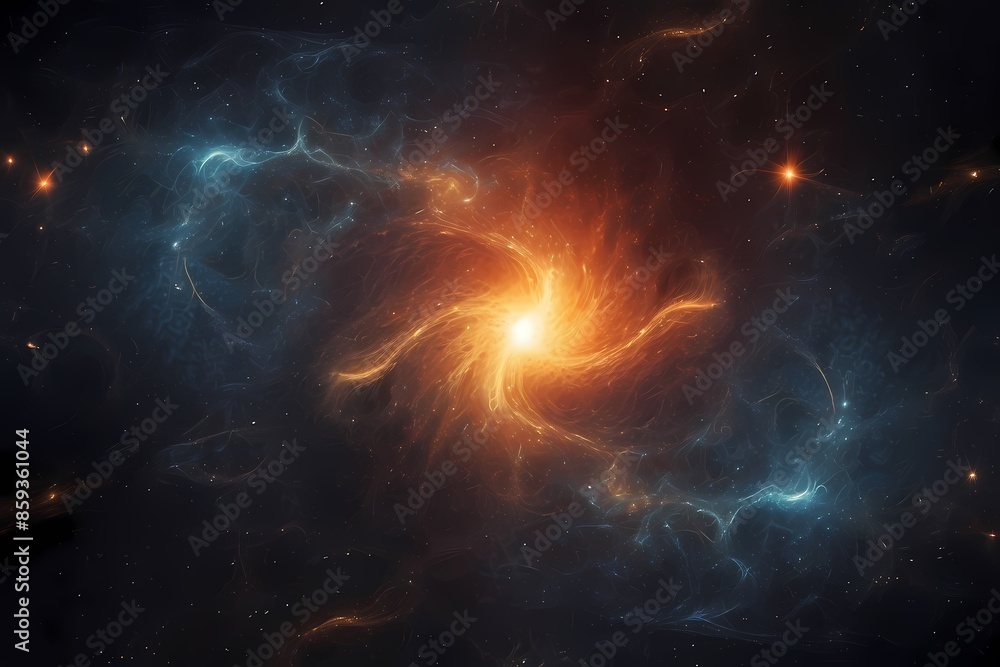 Fototapeta premium A Bright, Orange Nebula Swirls In Deep Space