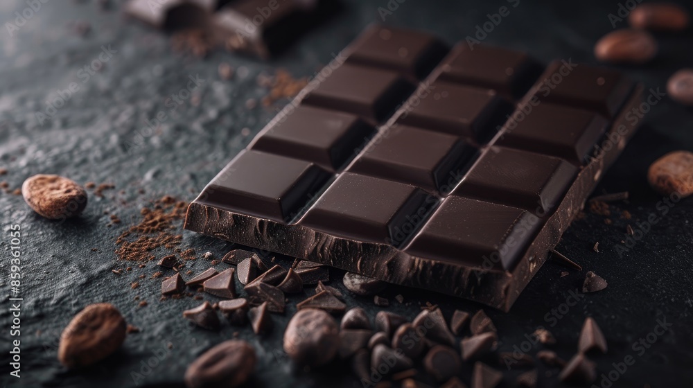 Gourmet dark chocolate bars on a dark background, capturing the essence of refined indulgence. Gourmet dark chocolate bars on a dark background, capturing the essence of refined indulgence.