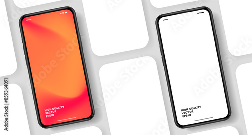 Realistic smartphone mockup. Mobile phone vector with isolated on white background. Device front view. 3D mobile phone with shadow. Realistic, high quality smart phone mockup for ui ux presentation.