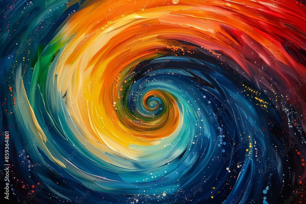 Vibrant spiral of colors fades into an infinite black abyss, captivating the observer with its mesmerizing design. Vibrant spiral of colors fades into an infinite black abyss, captivating the observer with its mesmerizing design.