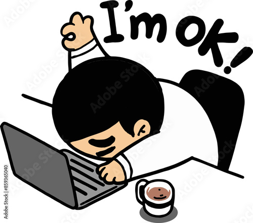 Male office worker with his head on his desk, stressed and tired.