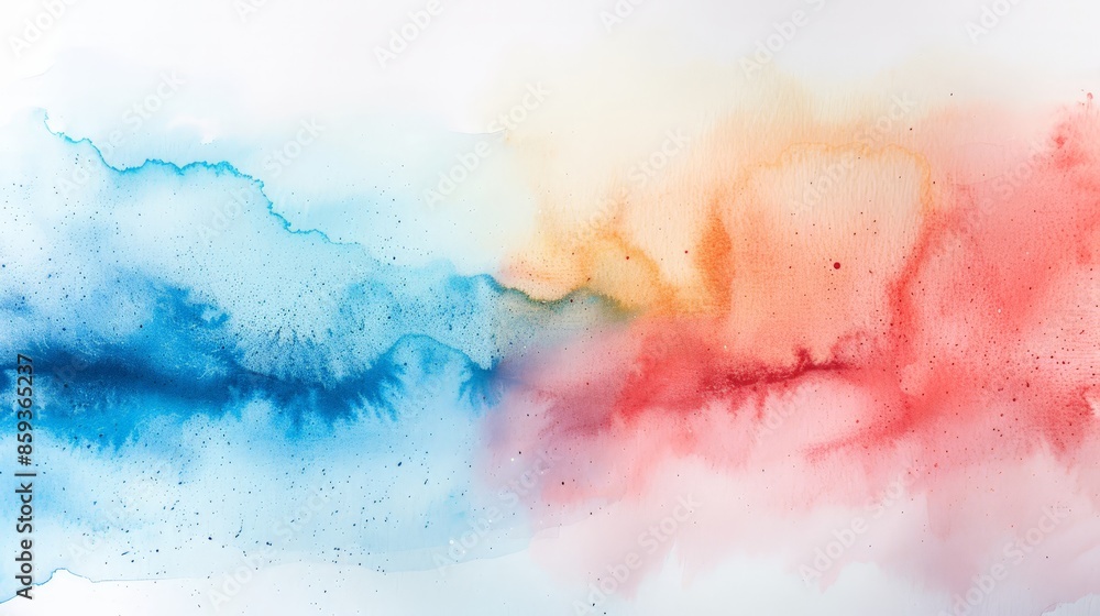Red and blue watercolors spread on white paper. Use for wallpapers, posters, postcards, brochures. Red and blue watercolors spread on white paper. Use for wallpapers, posters, postcards, brochures.