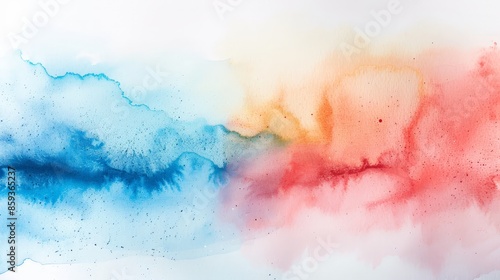 Red and blue watercolors spread on white paper. Use for wallpapers, posters, postcards, brochures. photo