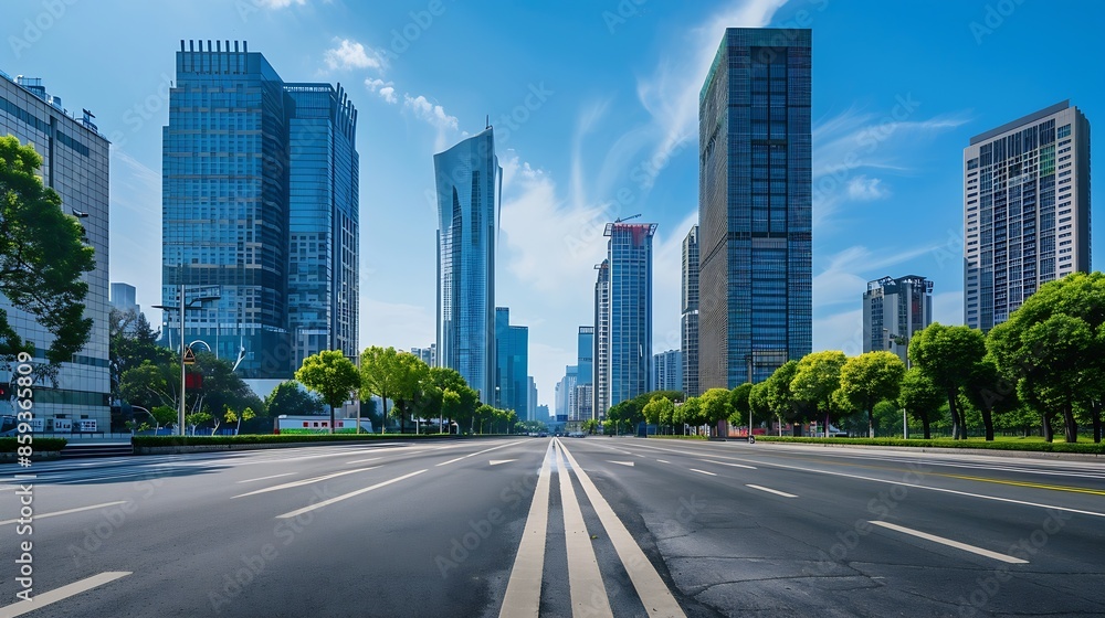 Skyscrapers by the road in the financial district Ningbo China : Generative AI Skyscrapers by the road in the financial district Ningbo China : Generative AI
