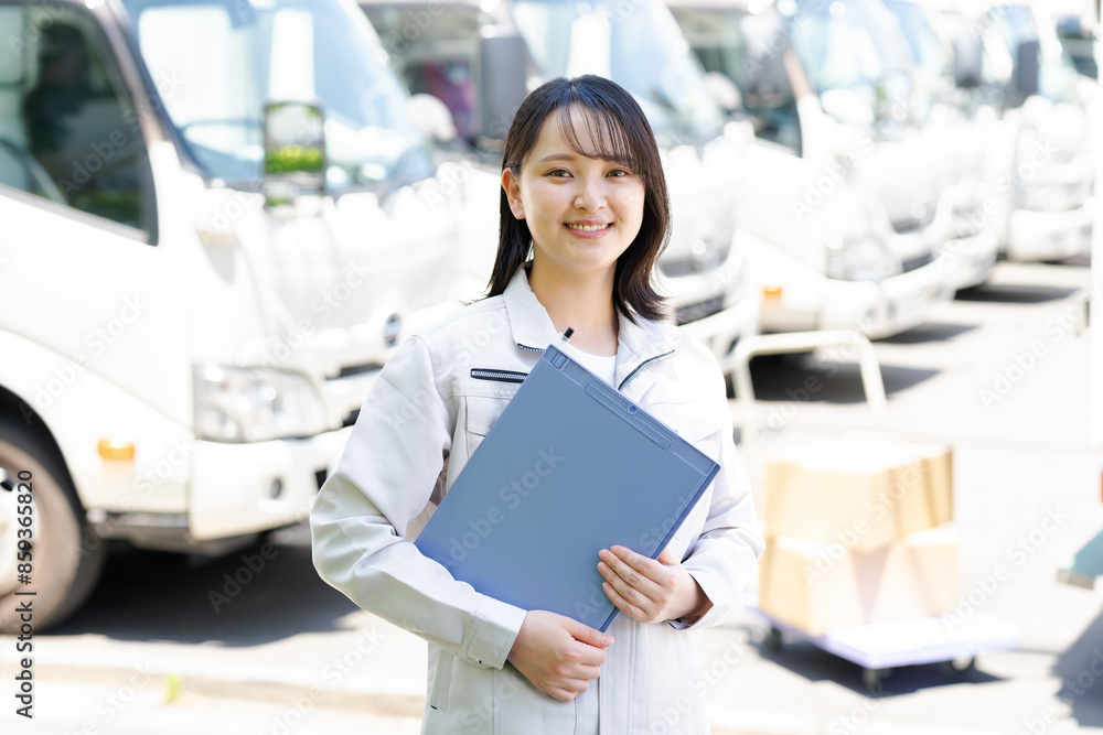 運送業者の若い女性 運送業者の若い女性